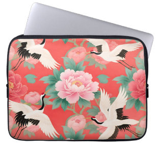 Japanische Kraniche Paonien Rot Chinoiserie Elegan Laptopschutzhülle
