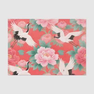 Japanische Kraniche Paonien Rote Chinoiserie Elega Seidenpapier