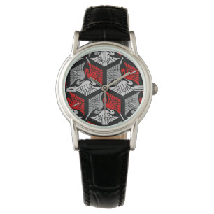 Japanische Kraniche, Rot, Grau und Schwarz Armbanduhr