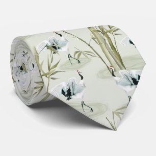 Japanische Kraniche und Bambus-Wasserfarbenmuster Krawatte
