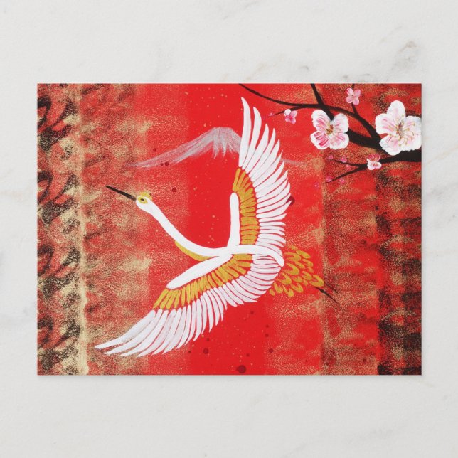 Japanische Kransonne Japanische Sakuralrote Malere Postkarte (Vorderseite)