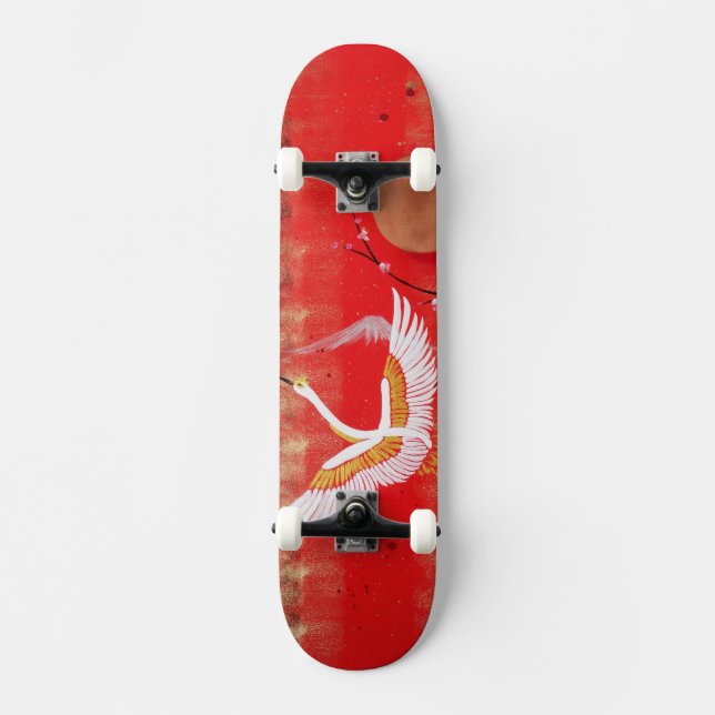 Japanische Kransonne Japanische Sakuralrote Malere Skateboard (Vorderseite)
