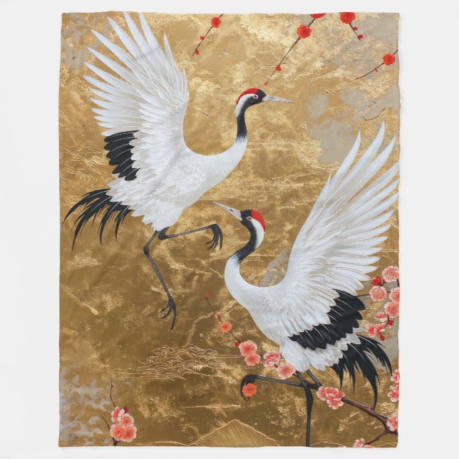 Japanische Kranvögel Fleecedecke (Vorderseite)