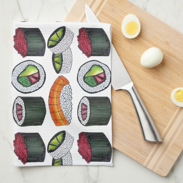 Japanische Küche Sushi Tuna Roll Lachs Nigiri Fein Geschirrtuch (Viertel Falte)