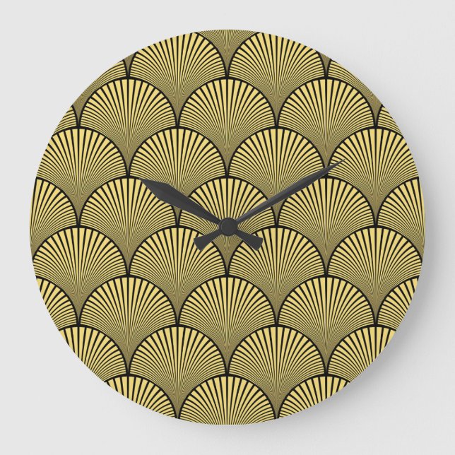Japanische Kunst-Deco: Black Gold Design Große Wanduhr (Vorderseite)