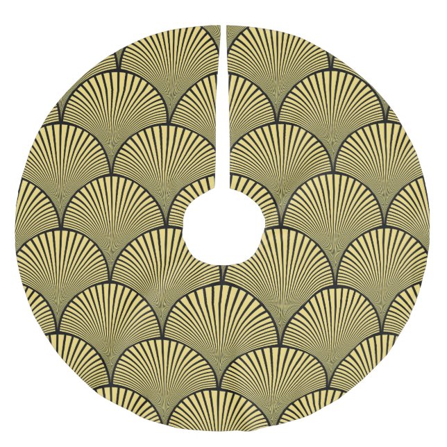 Japanische Kunst-Deco: Black Gold Design Polyester Weihnachtsbaumdecke (Vorderseite)