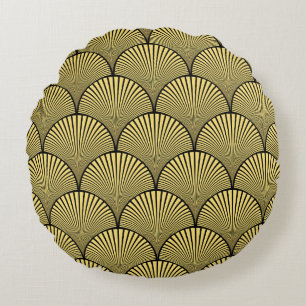 Japanische Kunst-Deco: Black Gold Design Rundes Kissen
