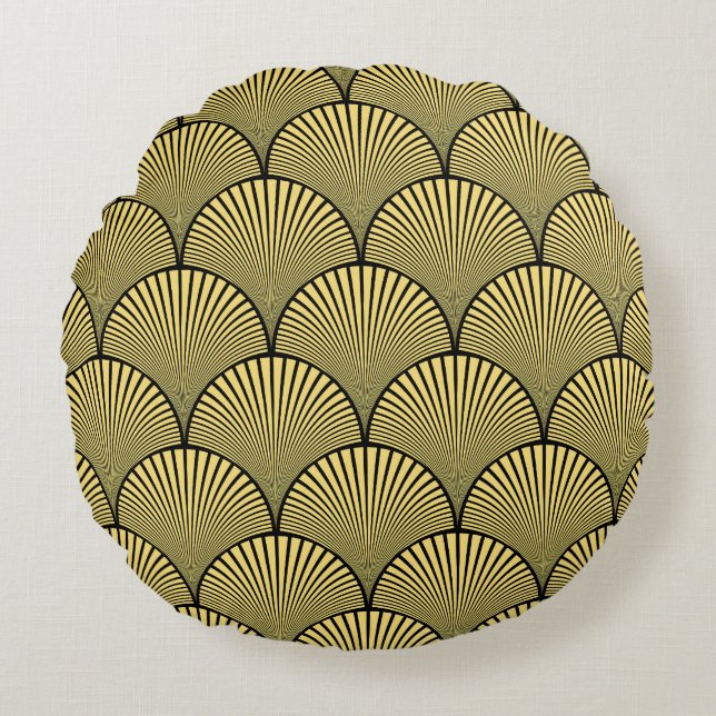 Japanische Kunst-Deco: Black Gold Design Rundes Kissen (Vorderseite)