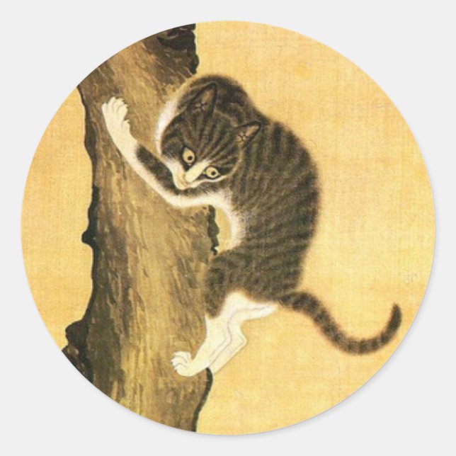 JAPANISCHE KUNST DES KATZES IN BAUM RUNDER AUFKLEBER (Vorderseite)