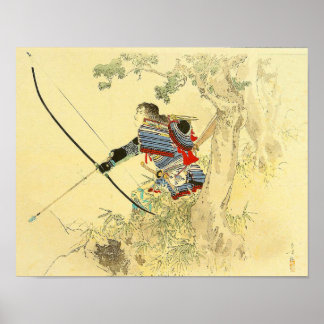 Japanische Kunst - ein Samurai mit einem Longbow u Poster