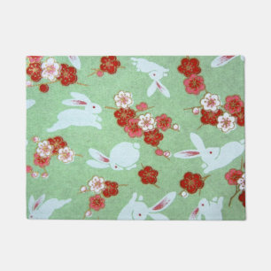 Japanische Kunst: Grüne Sakuras und Kaninchen Fußmatte