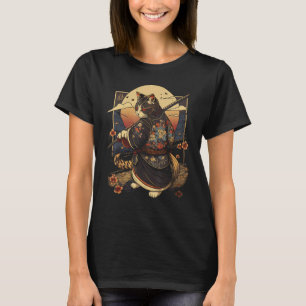 Japanische Kunst Katze Ninja Ukiyo-e Stil Samurai- T-Shirt