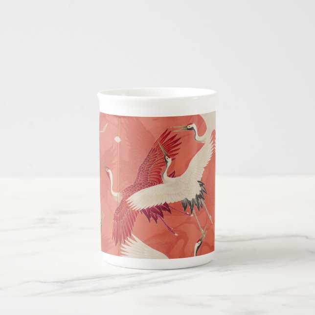 Japanische Kunst Kimono Cranes Knochensteine China Prozellantasse (Vorderseite)