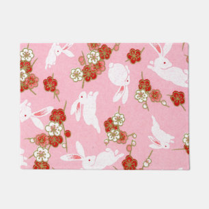 Japanische Kunst: Rosa Sakura und Kaninchen Doorma Fußmatte