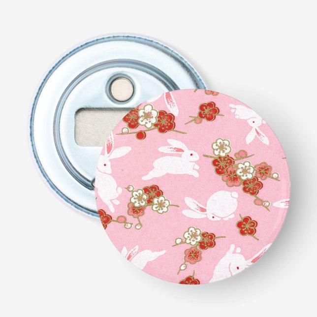 Japanische Kunst: Rosa Sakuras & Rabbits Flaschenöffner (Vorderseite)