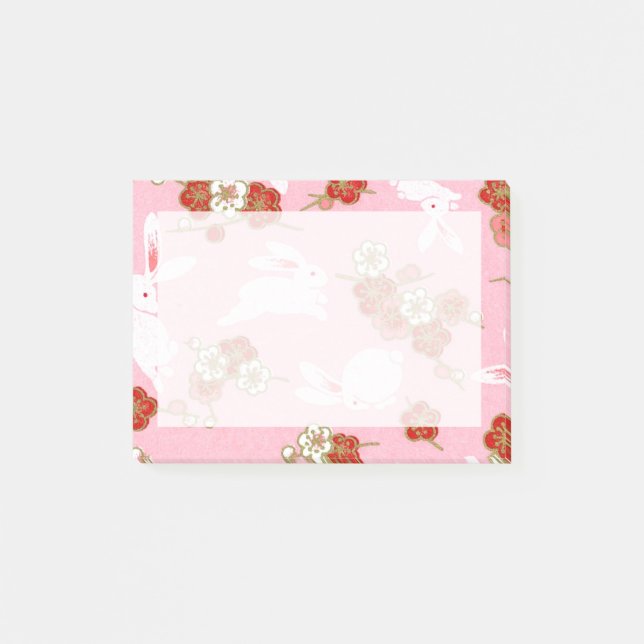 Japanische Kunst: Rosa Sakuras & Rabbits Post-it Klebezettel (Vorderseite)