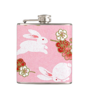 Japanische Kunst: Rosa Sakuras und Kaninchen Hüft Flachmann