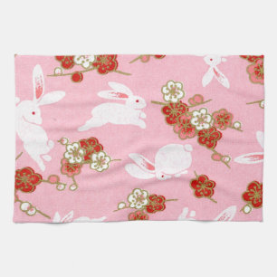 Japanische Kunst: Rosa Sakuras und Kaninchen Küche Geschirrtuch