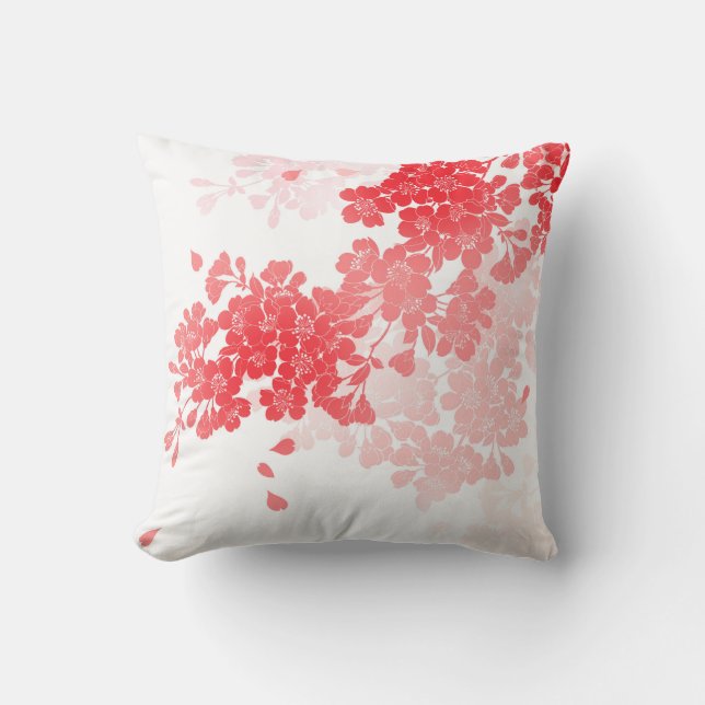 Japanische Kunst rot u. rosa Blumen mit Blumen Kissen Für Draußen (Vorderseite)