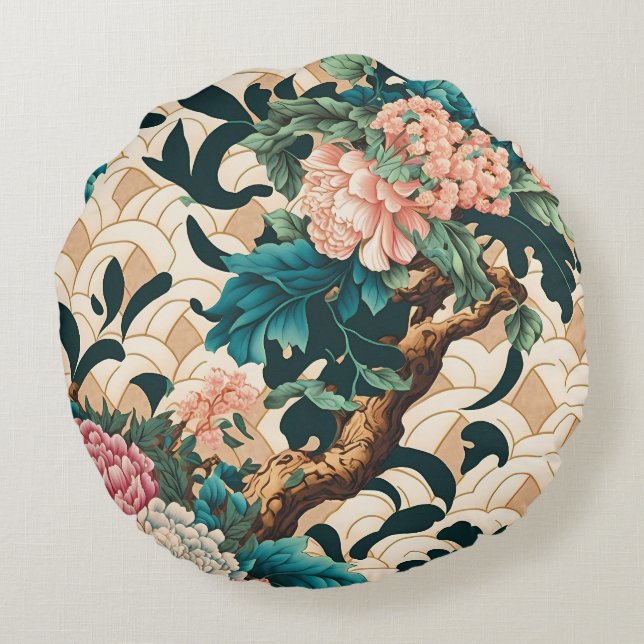 Japanische Kunst Rundes Kissen (Rückseite)