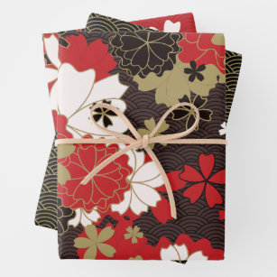 Japanische Kunst Sakura Traditionelles Muster Geschenkpapier Set