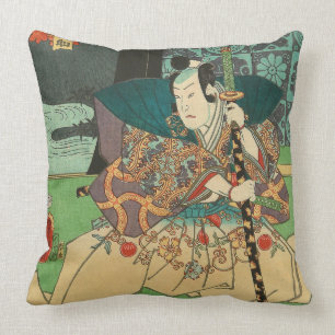 Japanische Kunst - Samurai, der eine Katana Klinge Kissen