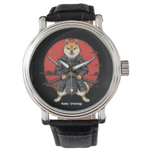 Japanische Kunst Shiba Inu Samurai Grafik Design Armbanduhr