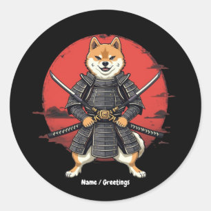 Japanische Kunst Shiba Inu Samurai Grafik Design Runder Aufkleber