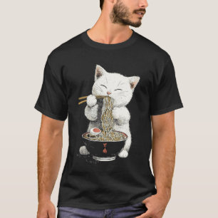 Japanische Kunst Stil Süße Babykatze isst Ramen T-Shirt