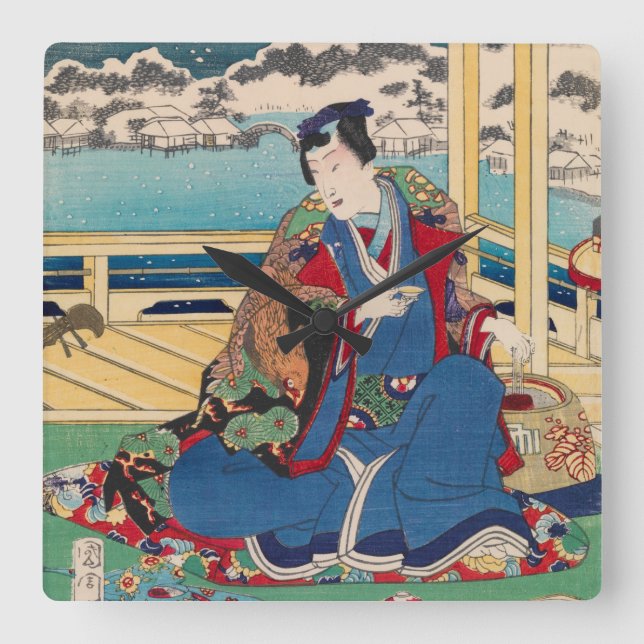 Japanische Kunstwende Quadratische Wanduhr (Vorderseite)