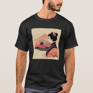 Japanische Lady Cherry Blossom Geisha Mountain und T-Shirt
