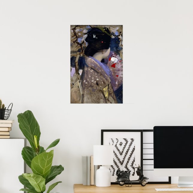 Japanische Lady mit einem Fan von George Henry Poster (Heimbüro)