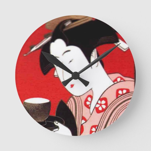 Japanische Lady Tea Bewirtung der Zeremonie Kunstd Runde Wanduhr (Vorderseite)