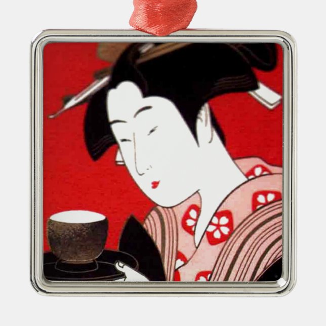 Japanische Lady Tea Bewirtung der Zeremonie Kunstd Silbernes Ornament (Vorne)