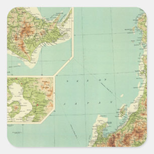 Japanische Landkarte mit Schifffahrtsrouten Quadratischer Aufkleber