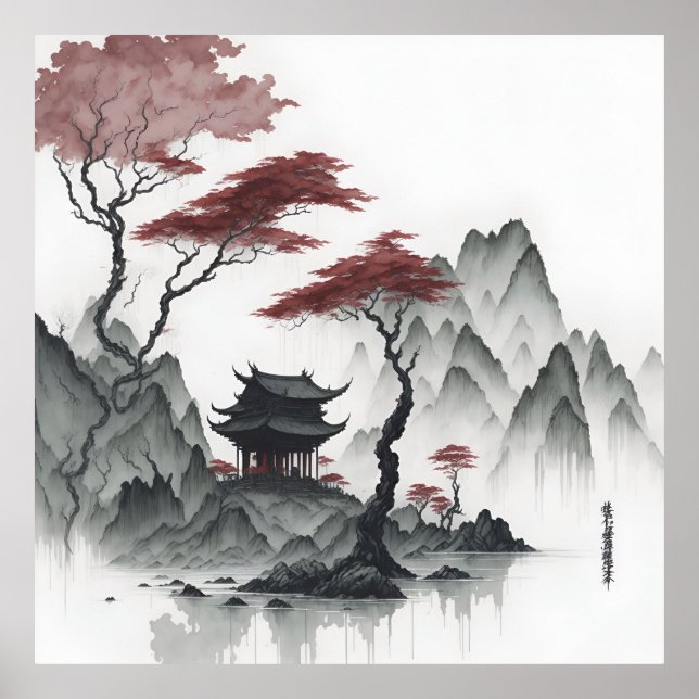 Japanische Landschaft Ai generiert Poster (Vorne)