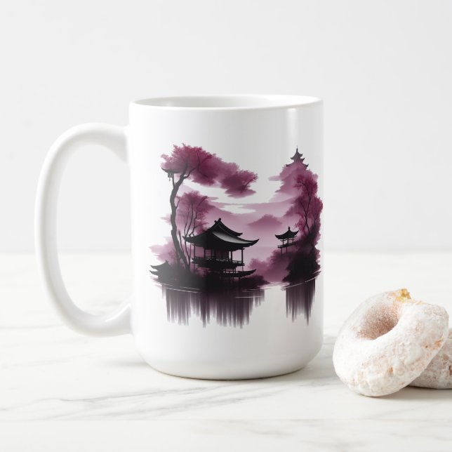  Japanische Landschaft am See -  Kaffeetasse (Mit Donut)