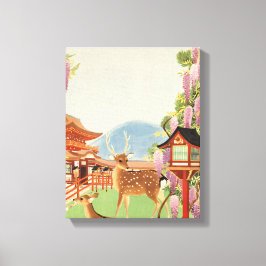 JAPANISCHE Landschaft | Hirsch | Tempel Leinwanddruck