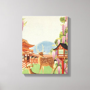JAPANISCHE Landschaft Hirsch Tempel Leinwanddruck