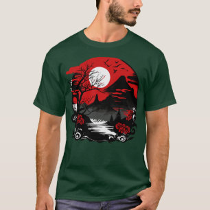 Japanische Landschaft mit Bergblüten und roter Son T-Shirt
