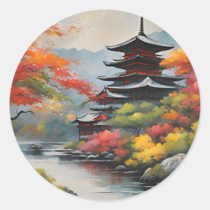 Japanische Landschaft Runder Aufkleber