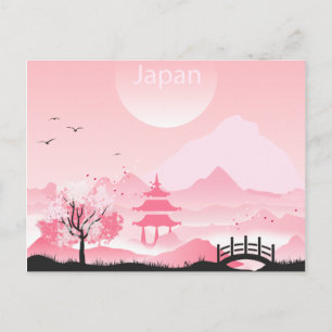 Japanische Landschaftsdarstellung in rosa Tönen Postkarte
