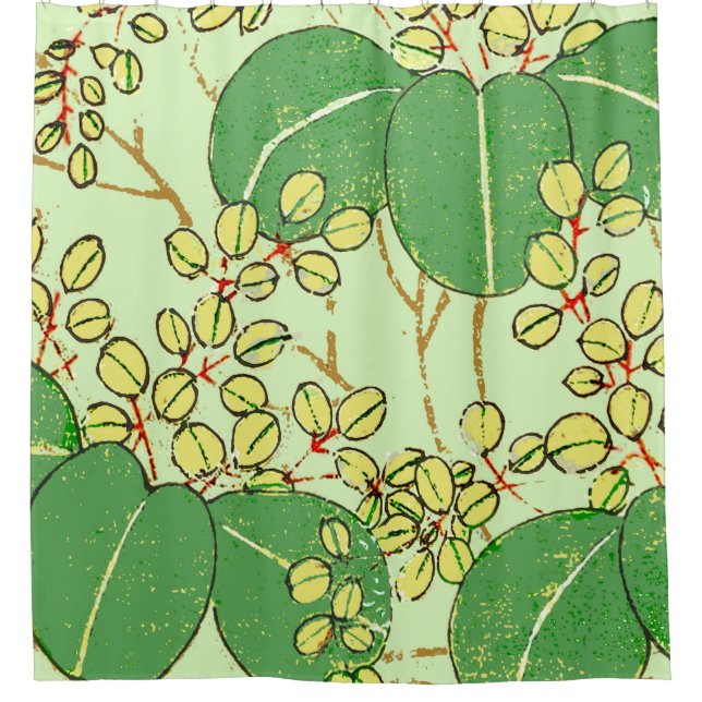 Japanische Leaf Floral Botanisches Kunstmuster Duschvorhang (Vorderseite)
