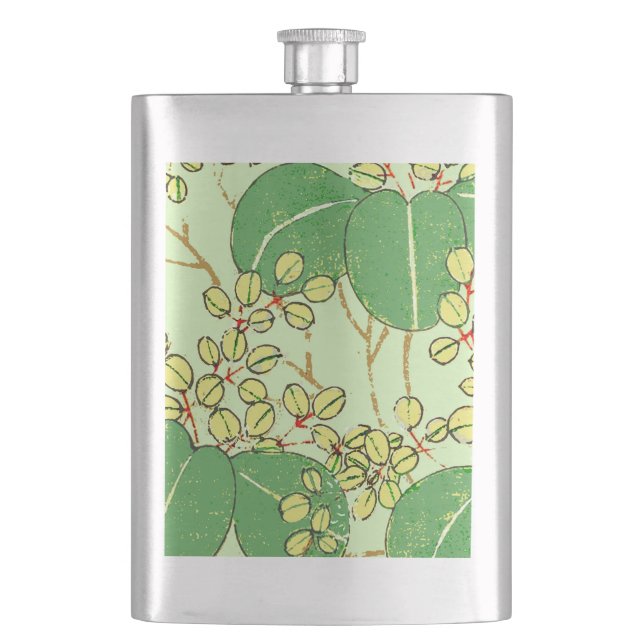 Japanische Leaf Floral Botanisches Kunstmuster Flachmann (Vorderseite)
