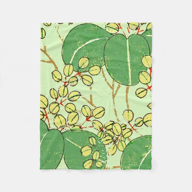 Japanische Leaf Floral Botanisches Kunstmuster Fleecedecke (Vorderseite)