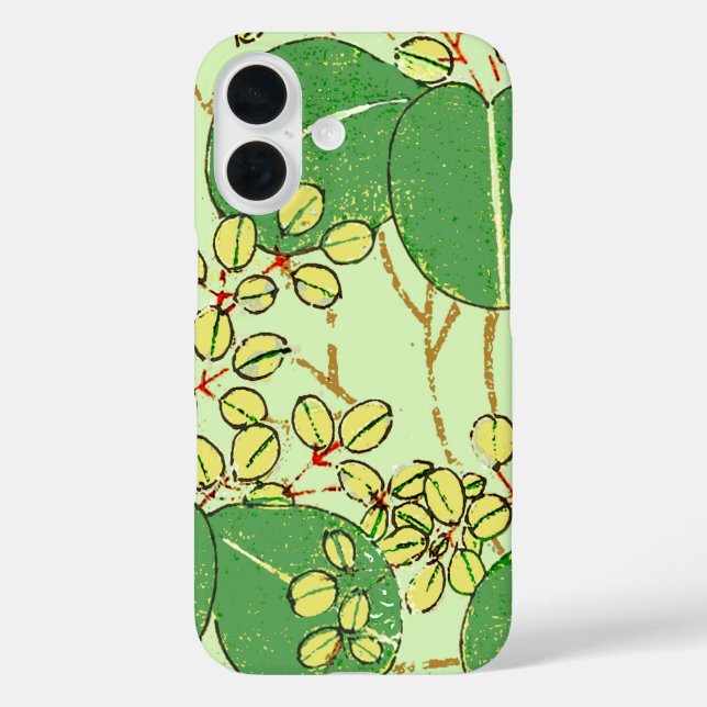 Japanische Leaf Floral Botanisches Kunstmuster iPhone 16 Hülle (Rückseite)
