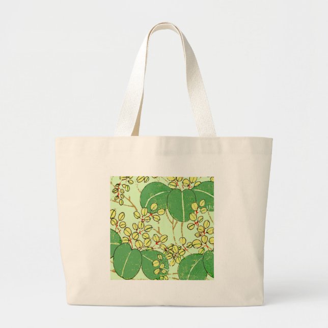 Japanische Leaf Floral Botanisches Kunstmuster Jumbo Stoffbeutel (Vorne)