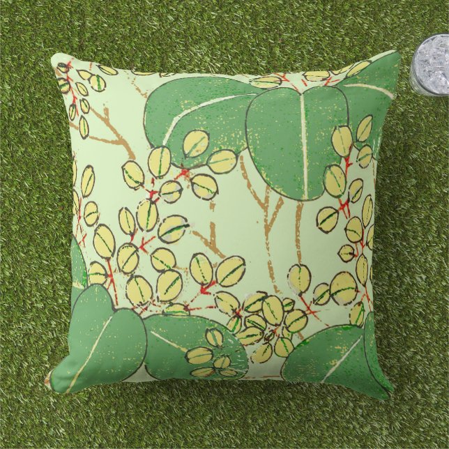 Japanische Leaf Floral Botanisches Kunstmuster Kissen (Gras)