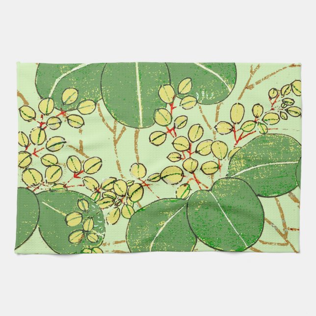 Japanische Leaf Floral Botanisches Kunstmuster Küchentuch (Horizontal)
