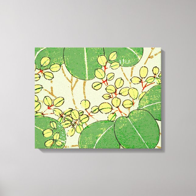 Japanische Leaf Floral Botanisches Kunstmuster Leinwanddruck (Vorderseite)